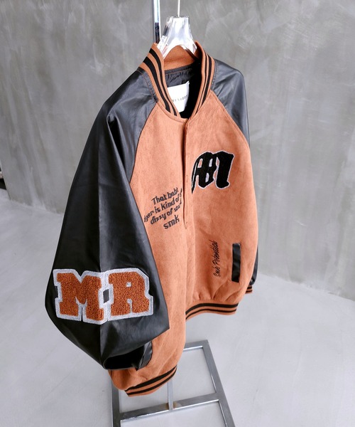 WESTBOY（ウエストボーイ）の「オーバーサイズ スタジャン 軽量 フェイクレザー ストリート WO25W14OT01（スタジャン・メンズ・ブラウン/グレー・XL/M/L）」の9枚目の写真