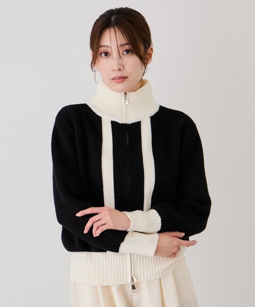 Jayro(ジャイロ)の「配色ニットジャケット(カーディガン/ボレロ・レディース・ブラック/グレー・M)」の4枚目の写真