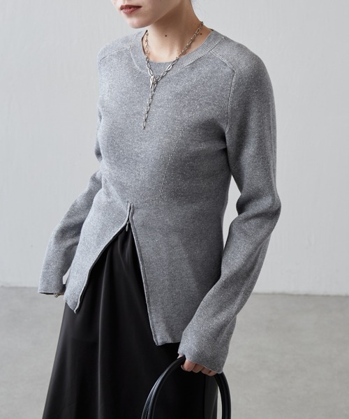 Lui's（ルイス）の「フロントZIPデザインニット（ニット/セーター・レディース・グリーン/ライトグレー/ブラック・FREE）」の4枚目の写真