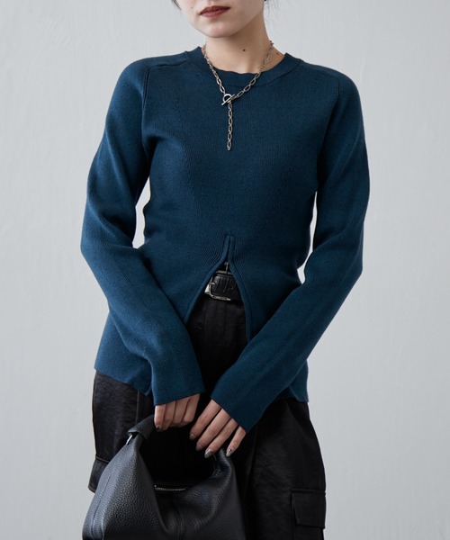 Lui's（ルイス）の「フロントZIPデザインニット（ニット/セーター・レディース・グリーン/ライトグレー/ブラック・FREE）」の9枚目の写真