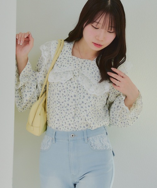 continuer de NICE CLAUP（コンティニューデナイスクラップ）の「レースBIG襟ブラウス（シャツ/ブラウス・レディース・チェック/その他11/ブラック/オフホワイト・FREE）」の3枚目の写真