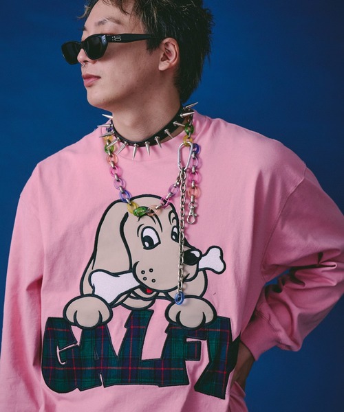 GALFY(ガルフィー)の「GALFY-ばーばの切り貼りリメイクロンTee(Tシャツ/カットソー・メンズ・ホワイト/ブラック/ピンク・L/XL/M)」の1枚目の写真