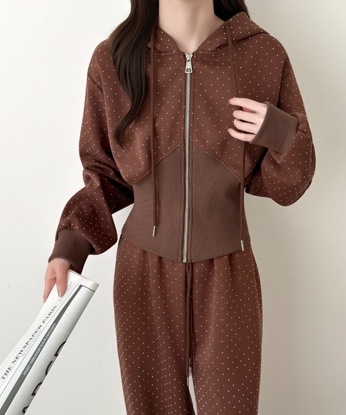 ラインストーンスウェットパーカーセットアップ（セットアップ