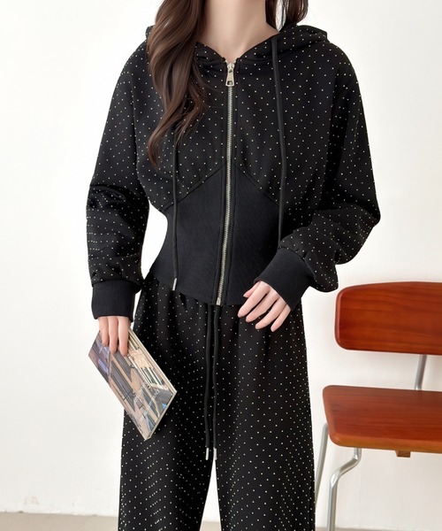 ラインストーンスウェットパーカーセットアップ（セットアップ