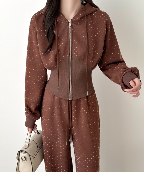 ラインストーンスウェットパーカーセットアップ（セットアップ