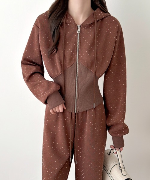 ABITOKYO(アビトーキョー)の「ラインストーンスウェットパーカーセットアップ(セットアップ・レディース・モカ/ブラック・FREE)」の19枚目の写真