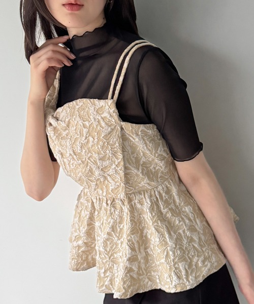 JUNOAH(ジュノア)の「ビッグリボンジャガードキャミソール(キャミソール・レディース・ブラウン/アイボリー/ブラック・LARGE/SMALL/MEDIUM)」の5枚目の写真