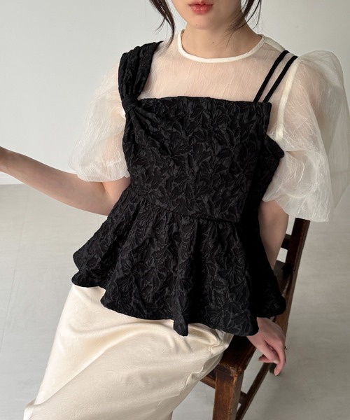 JUNOAH(ジュノア)の「ビッグリボンジャガードキャミソール(キャミソール・レディース・ブラウン/アイボリー/ブラック・LARGE/SMALL/MEDIUM)」の7枚目の写真