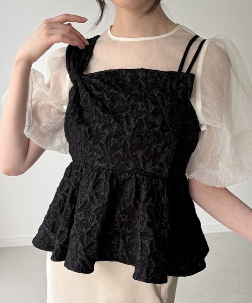 JUNOAH(ジュノア)の「ビッグリボンジャガードキャミソール(キャミソール・レディース・ブラウン/アイボリー/ブラック・LARGE/SMALL/MEDIUM)」の8枚目の写真