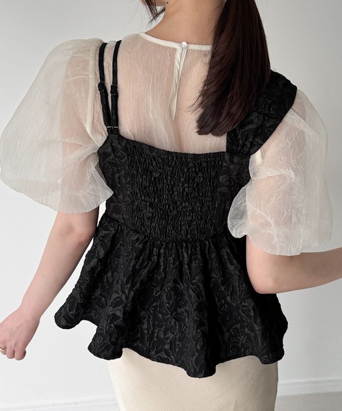 JUNOAH(ジュノア)の「ビッグリボンジャガードキャミソール(キャミソール・レディース・ブラウン/アイボリー/ブラック・LARGE/SMALL/MEDIUM)」の9枚目の写真