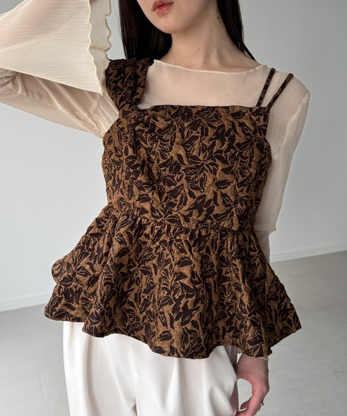 JUNOAH(ジュノア)の「ビッグリボンジャガードキャミソール(キャミソール・レディース・ブラウン/アイボリー/ブラック・LARGE/SMALL/MEDIUM)」の10枚目の写真
