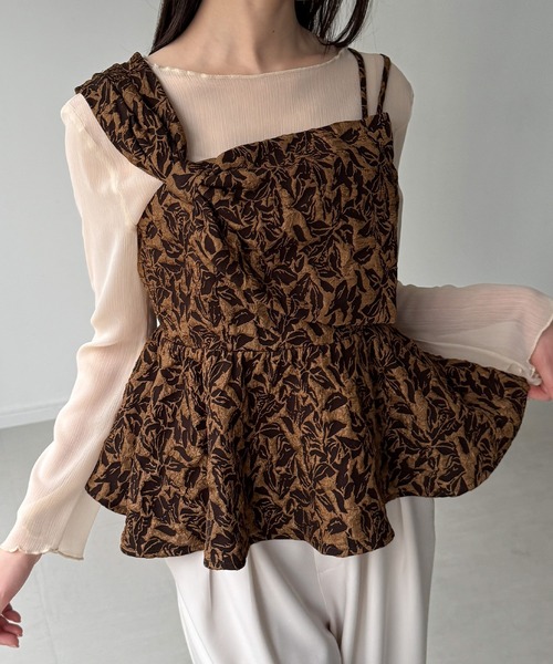 JUNOAH(ジュノア)の「ビッグリボンジャガードキャミソール(キャミソール・レディース・ブラウン/アイボリー/ブラック・LARGE/SMALL/MEDIUM)」の11枚目の写真