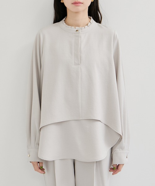 le cercle ADAM ET ROPE'(ルセルクルアダムエロペ)の「ビンテージライクツイルフリル2WAYヘムブラウス/セットアップ対応(シャツ/ブラウス・レディース・チャコールグレー/ネイビー/ライトグレー・FREE)」の12枚目の写真