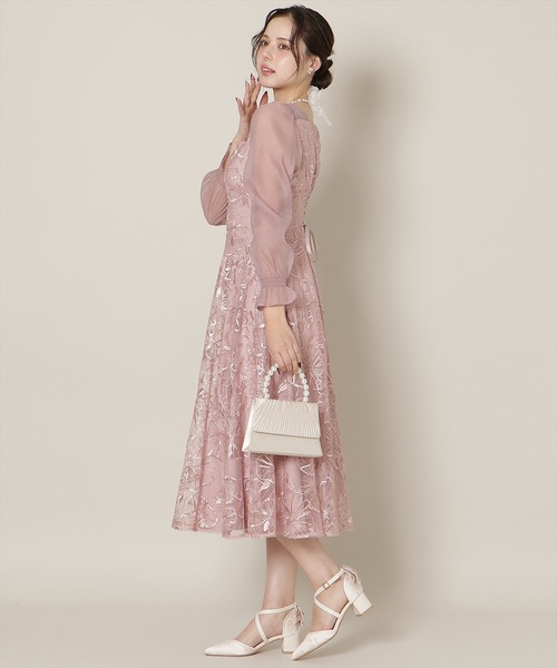 WILLSELECTION（ウィルセレクション）の「パネルラインフラワーレースワンピース（ドレス・レディース・チャコールグレー/ピンク・FREE）」の3枚目の写真