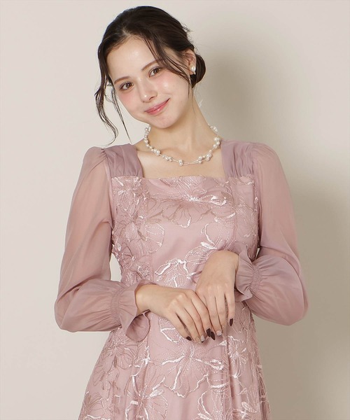 WILLSELECTION（ウィルセレクション）の「パネルラインフラワーレースワンピース（ドレス・レディース・チャコールグレー/ピンク・FREE）」の5枚目の写真