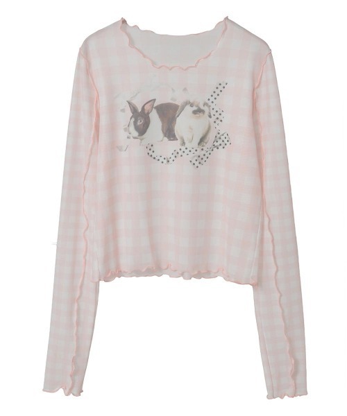 Candy Stripper(キャンディストリッパー)の「RABBIT CHECK SHEER トップス(Tシャツ/カットソー・レディース・ピンク/ブラック/ライトブルー・FREE)」の3枚目の写真