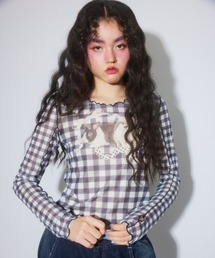 Candy Stripper | RABBIT CHECK SHEER トップス(Tシャツ/カットソー)