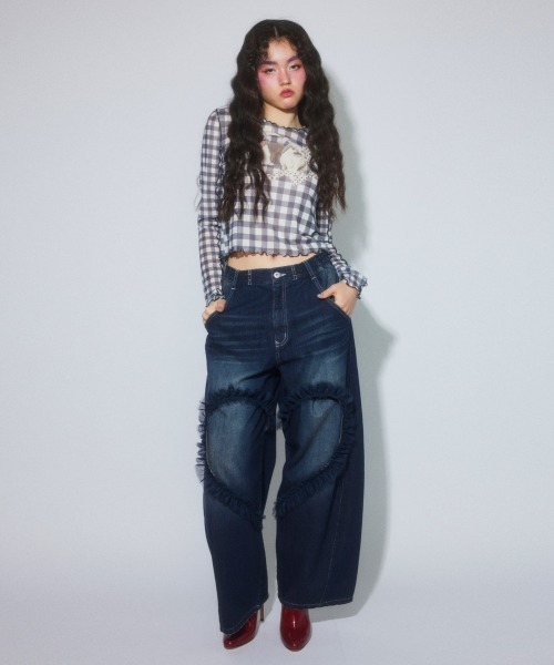 Candy Stripper(キャンディストリッパー)の「RABBIT CHECK SHEER トップス(Tシャツ/カットソー・レディース・ピンク/ブラック/ライトブルー・FREE)」の15枚目の写真