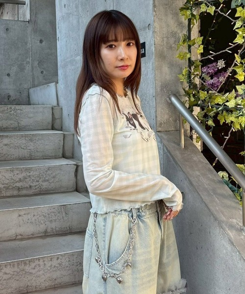 Candy Stripper(キャンディストリッパー)の「RABBIT CHECK SHEER トップス(Tシャツ/カットソー・レディース・ピンク/ブラック/ライトブルー・FREE)」の20枚目の写真