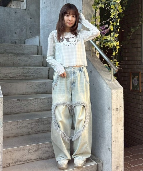 Candy Stripper(キャンディストリッパー)の「RABBIT CHECK SHEER トップス(Tシャツ/カットソー・レディース・ピンク/ブラック/ライトブルー・FREE)」の22枚目の写真