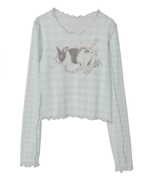 Candy Stripper(キャンディストリッパー)の「RABBIT CHECK SHEER トップス(Tシャツ/カットソー・レディース・ピンク/ブラック/ライトブルー・FREE)」の5枚目の写真