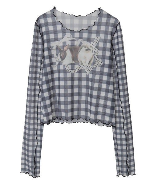 Candy Stripper(キャンディストリッパー)の「RABBIT CHECK SHEER トップス(Tシャツ/カットソー・レディース・ピンク/ブラック/ライトブルー・FREE)」の6枚目の写真