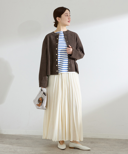 IENA（イエナ）の「ラムスエードブルゾン（ライダースジャケット・レディース・ウッド/ベージュ・FREE）」の3枚目の写真