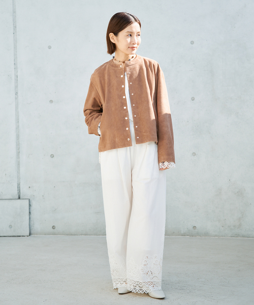 IENA（イエナ）の「ラムスエードブルゾン（ライダースジャケット・レディース・ウッド/ベージュ・FREE）」の4枚目の写真