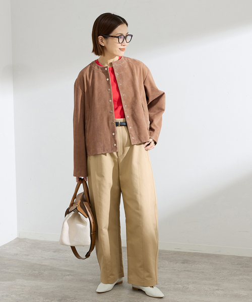 IENA（イエナ）の「ラムスエードブルゾン（ライダースジャケット・レディース・ウッド/ベージュ・FREE）」の5枚目の写真