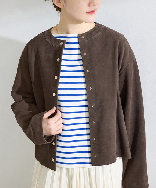 IENA（イエナ）の「ラムスエードブルゾン（ライダースジャケット・レディース・ウッド/ベージュ・FREE）」の6枚目の写真