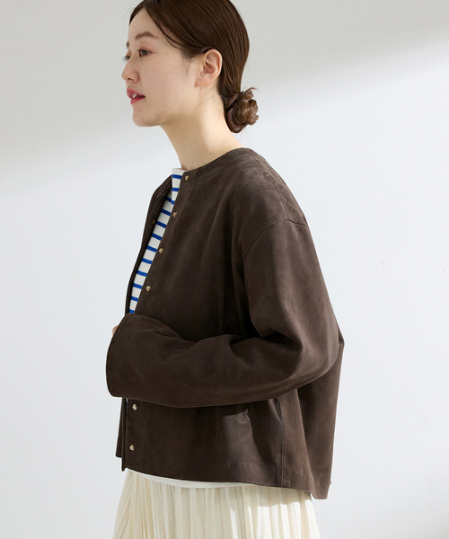 IENA（イエナ）の「ラムスエードブルゾン（ライダースジャケット・レディース・ウッド/ベージュ・FREE）」の7枚目の写真