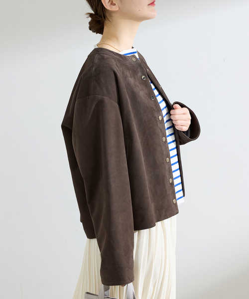 IENA（イエナ）の「ラムスエードブルゾン（ライダースジャケット・レディース・ウッド/ベージュ・FREE）」の9枚目の写真