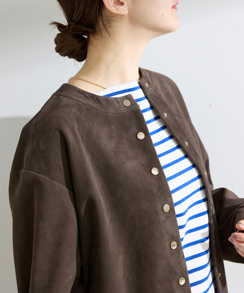 IENA（イエナ）の「ラムスエードブルゾン（ライダースジャケット・レディース・ウッド/ベージュ・FREE）」の11枚目の写真