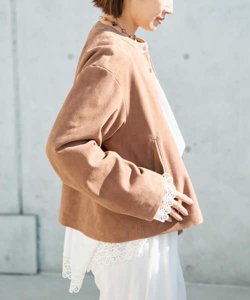 IENA（イエナ）の「ラムスエードブルゾン（ライダースジャケット・レディース・ウッド/ベージュ・FREE）」の17枚目の写真