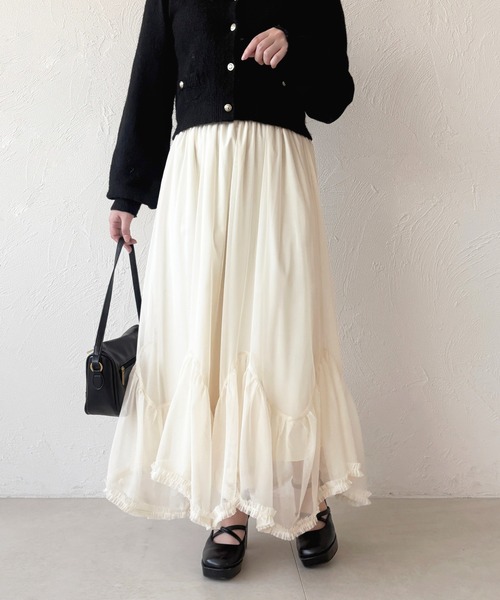 apres jour（アプレジュール）の「アシメチュールスカート（スカート・レディース・アイボリー/ブラック/ブラック系その他・フリー/X-LARGE）」の2枚目の写真