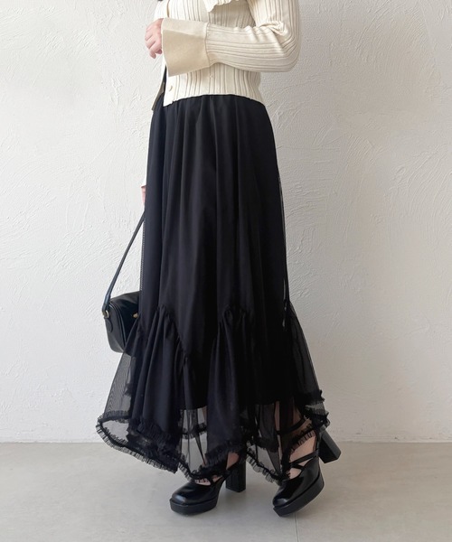 apres jour（アプレジュール）の「アシメチュールスカート（スカート・レディース・アイボリー/ブラック/ブラック系その他・フリー/X-LARGE）」の3枚目の写真