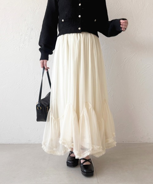 apres jour（アプレジュール）の「アシメチュールスカート（スカート・レディース・アイボリー/ブラック/ブラック系その他・フリー/X-LARGE）」の6枚目の写真