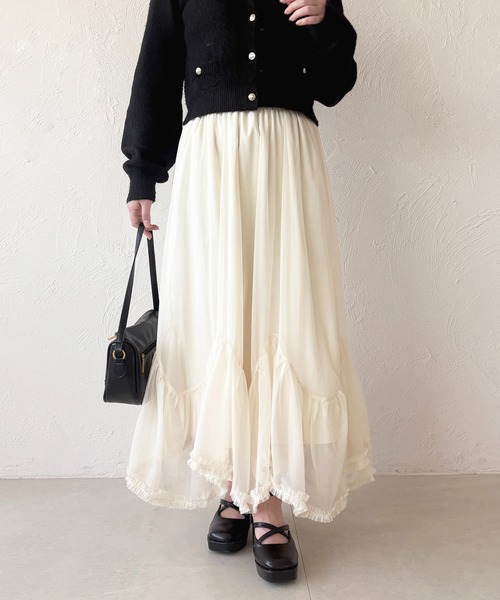 apres jour（アプレジュール）の「アシメチュールスカート（スカート・レディース・アイボリー/ブラック/ブラック系その他・フリー/X-LARGE）」の4枚目の写真
