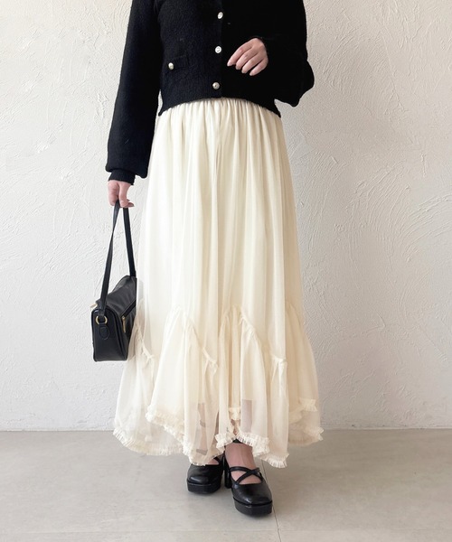 apres jour（アプレジュール）の「アシメチュールスカート（スカート・レディース・アイボリー/ブラック/ブラック系その他・フリー/X-LARGE）」の5枚目の写真