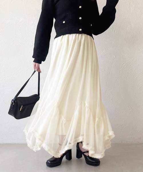apres jour（アプレジュール）の「アシメチュールスカート（スカート・レディース・アイボリー/ブラック/ブラック系その他・フリー/X-LARGE）」の7枚目の写真