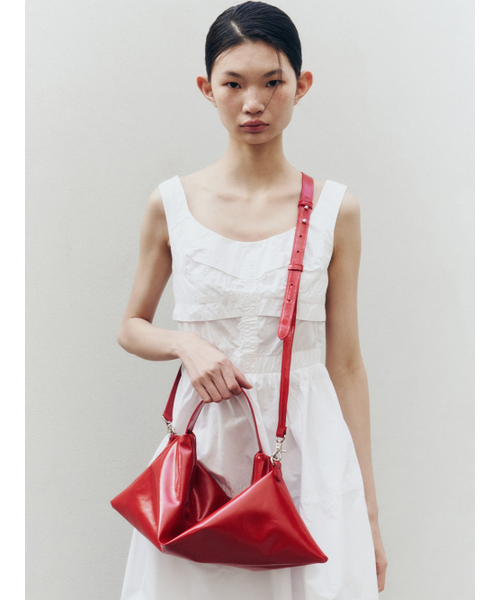 スモールレザーボートバッグ - 赤