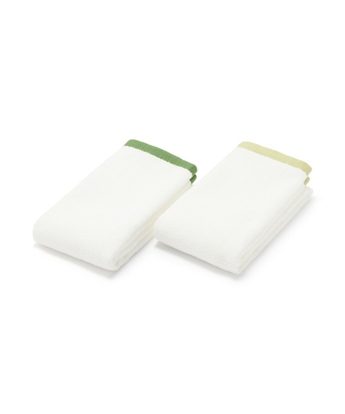 無印良品（ムジルシリョウヒン）の「縁カラー付　コンパクトフェイスタオル２枚組　２５×７０ｃｍ（タオル・メンズ・グリーン系/ブルー系・FREE）」の2枚目の写真