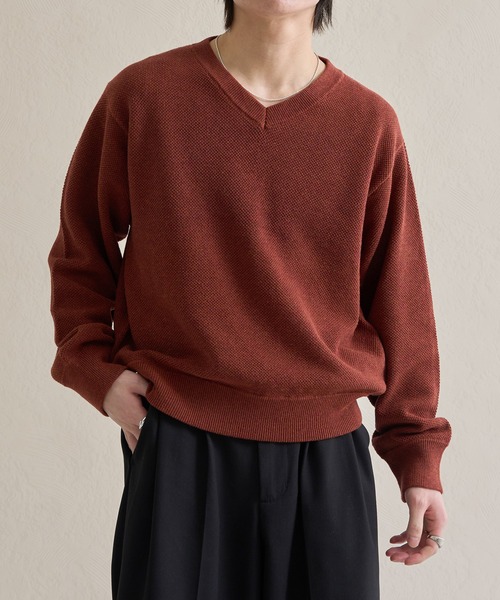 epnok（エプノック）の「メランジVネックルーズニット（ニット/セーター・メンズ・グレー/チャコールグレー/テラコッタ・SMALL/MEDIUM/LARGE）」の3枚目の写真