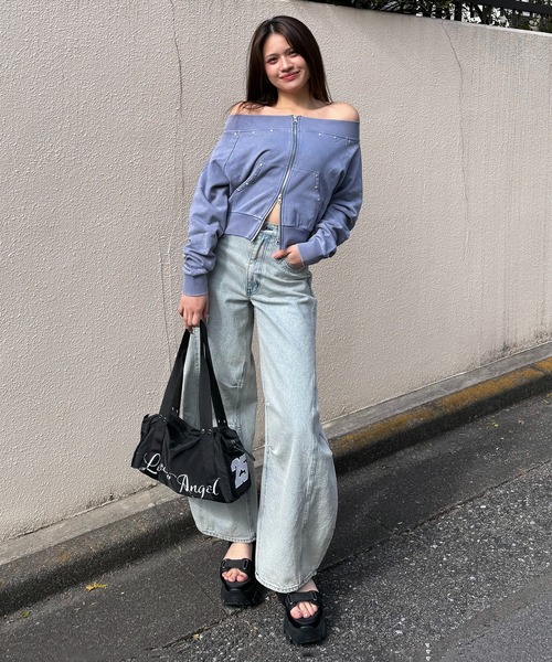 SPIRALGIRL（スパイラルガール）の「フロストオフショルトップス（Tシャツ/カットソー・レディース・ブラック/グレー・FREE）」の4枚目の写真