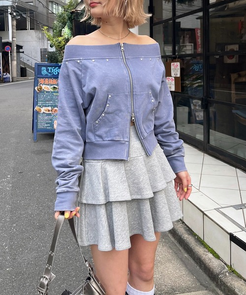 SPIRALGIRL（スパイラルガール）の「フロストオフショルトップス（Tシャツ/カットソー・レディース・ブラック/グレー・FREE）」の6枚目の写真