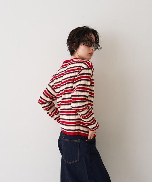 Rouge vif Anna（ルージュヴィフアンナ）の「ストライプ組織前後2WAYニット/カーディガン（ニット/セーター・レディース・ネイビー/オフホワイト/その他・フリー）」の9枚目の写真