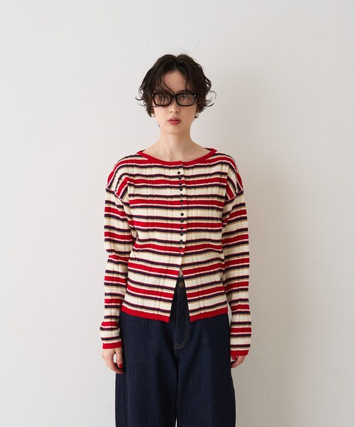 Rouge vif Anna（ルージュヴィフアンナ）の「ストライプ組織前後2WAYニット/カーディガン（ニット/セーター・レディース・ネイビー/オフホワイト/その他・フリー）」の10枚目の写真