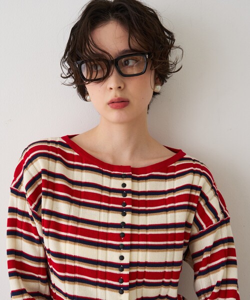 Rouge vif Anna（ルージュヴィフアンナ）の「ストライプ組織前後2WAYニット/カーディガン（ニット/セーター・レディース・ネイビー/オフホワイト/その他・フリー）」の14枚目の写真