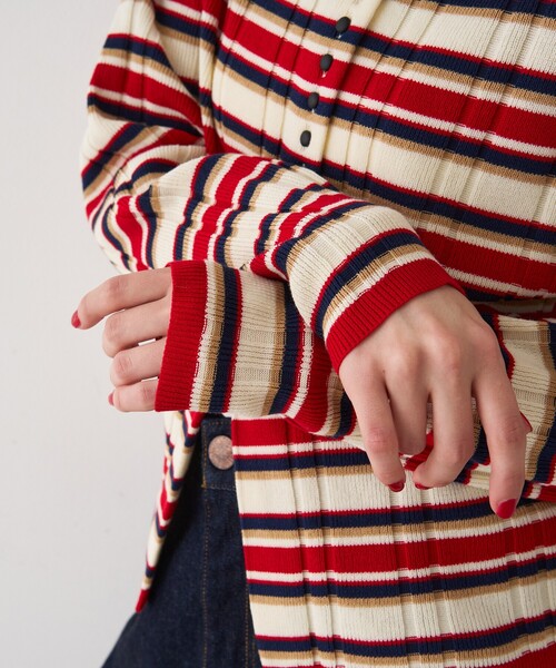 Rouge vif Anna（ルージュヴィフアンナ）の「ストライプ組織前後2WAYニット/カーディガン（ニット/セーター・レディース・ネイビー/オフホワイト/その他・フリー）」の4枚目の写真