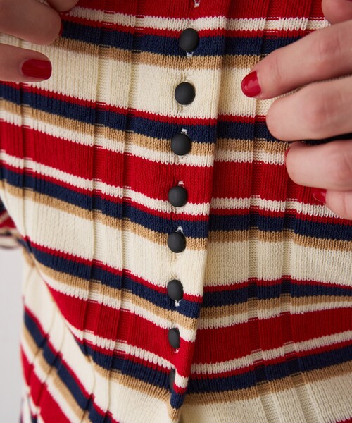 Rouge vif Anna（ルージュヴィフアンナ）の「ストライプ組織前後2WAYニット/カーディガン（ニット/セーター・レディース・ネイビー/オフホワイト/その他・フリー）」の5枚目の写真